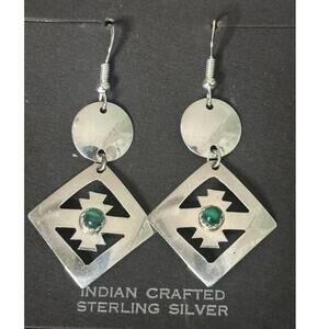 Vintage Sterling Silver Earrings with Green Accent